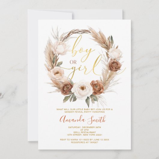 Boho Terracota Blume Junge oder Mädchen Gender Rev Einladung (Vorderseite)