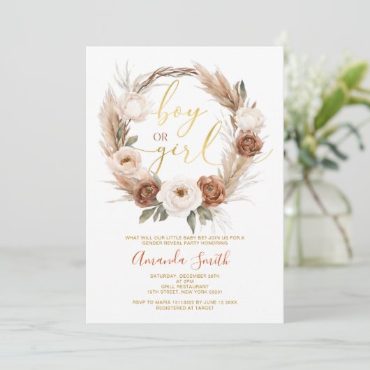 Boho Terracota Blume Junge oder Mädchen Gender Rev Einladung (Stehend Vorderseite)