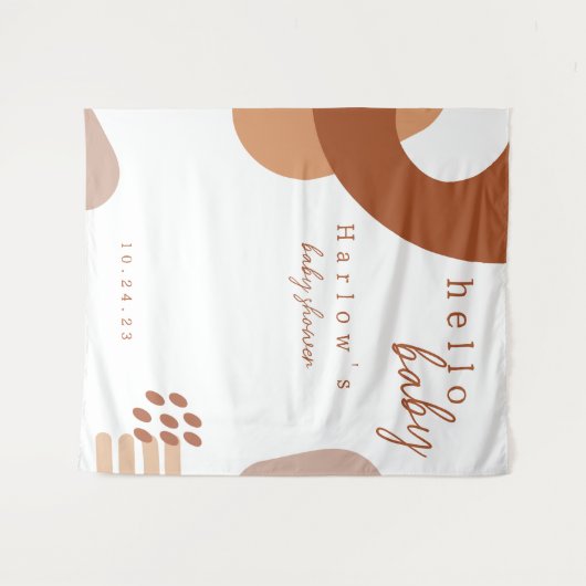 Boho Terracotta Abstrakt Hello Baby Showbanner Wandteppich (Vorderseite (Horizontal))