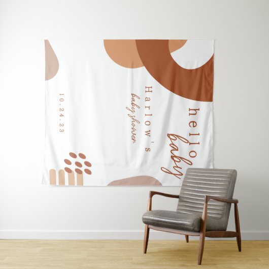 Boho Terracotta Abstrakt Hello Baby Showbanner Wandteppich (Beispiel (Horizontal))