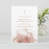 Boho Terracotta Agate Gold Cross Taufe Einladung (Stehend Vorderseite)