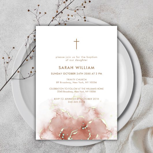 Boho Terracotta Agate Gold Cross Taufe Einladung