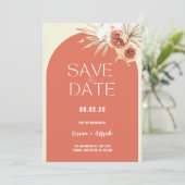 Boho Terracotta Arch Floral Save the Date Template (Stehend Vorderseite)