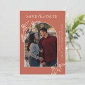 Boho Terracotta Arch Foto Floral Save The Date (Stehend Vorderseite)