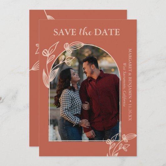 Boho Terracotta Arch Foto Floral Save The Date (Vorne/Hinten)
