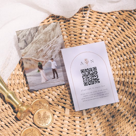 Boho Terracotta Arch & Foto QR Code Wedding RSVP Begleitkarte