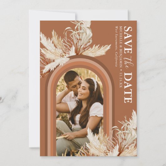 Boho Terracotta Arch Foto Save the Date (Vorderseite)