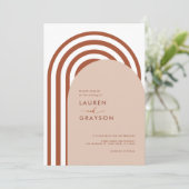 Boho Terracotta Arch Foto Wedding Einladung (Stehend Vorderseite)