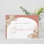 Boho Terracotta Arch Pampas Grass Bridesmaid Karte (Stehend Vorderseite)