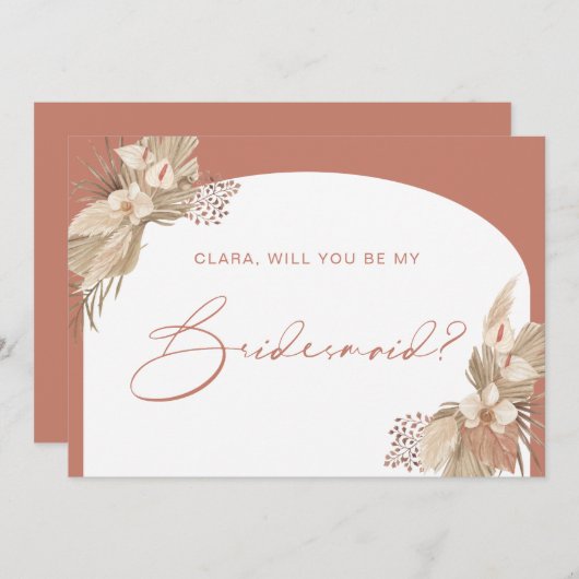 Boho Terracotta Arch Pampas Grass Bridesmaid Karte (Vorne/Hinten)