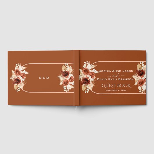 Boho Terracotta Arch Pampas Grass Floral Wedding Gästebuch (Voll)
