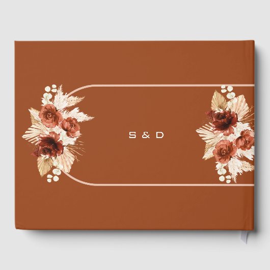 Boho Terracotta Arch Pampas Grass Floral Wedding Gästebuch (Rückseite)