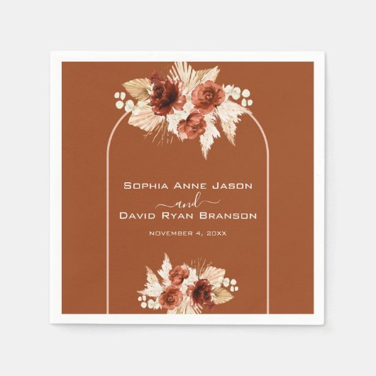 Boho Terracotta Arch Pampas Grass Floral Wedding Serviette (Vorderseite)