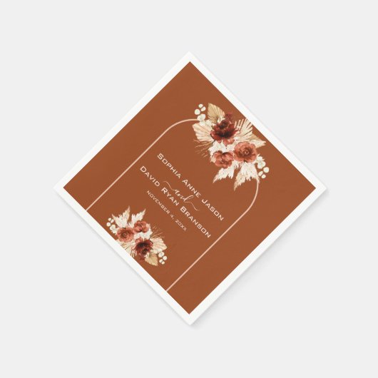 Boho Terracotta Arch Pampas Grass Floral Wedding Serviette (Ecke)