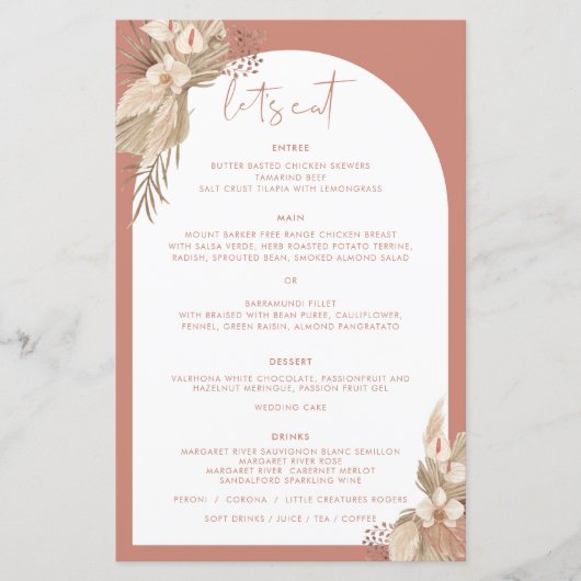 Boho Terracotta Arch Pampas Grass Menu (Vorderseite)
