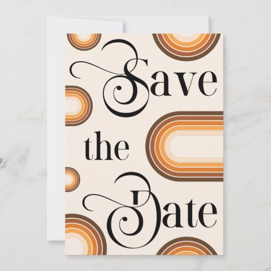 Boho Terracotta Arch & Retro Script Foto Wedding Save The Date (Vorderseite)