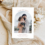 boho terracotta arch wedding save the date card<br><div class="desc">modern script arch design with a couples image and custom text. The text features on this design can be edited</div>