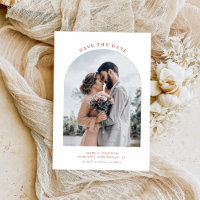 boho terracotta arch wedding save the date card