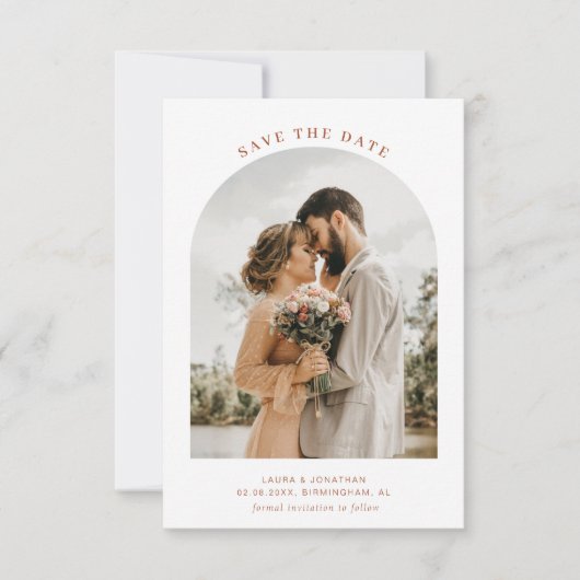 boho terracotta arch wedding save the date card (Vorderseite)