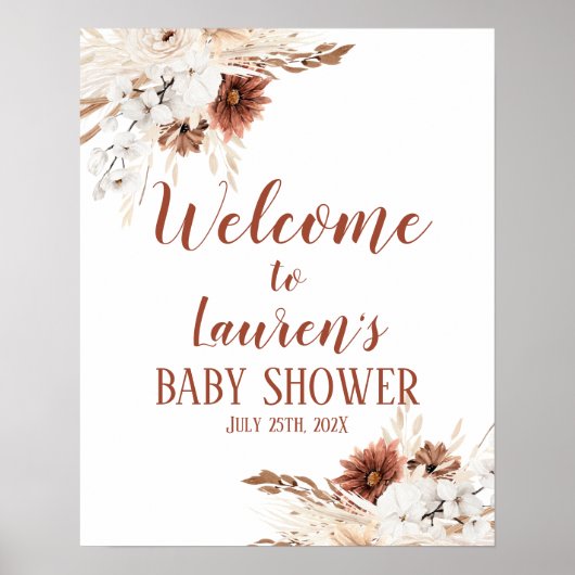 Boho Terracotta Baby Shower Girl Begrüßungszeichen Poster (Vorne)