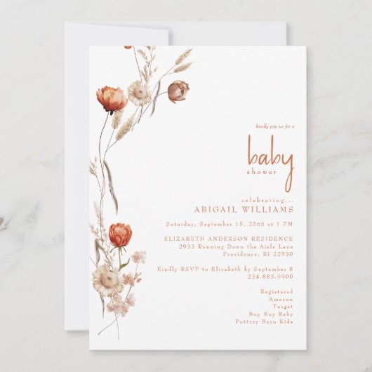 Boho Terracotta Babydusche Einladung (Vorderseite)