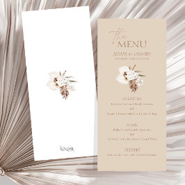 Boho Terracotta Beige Pampas Grass Floral Wedding Menükarte