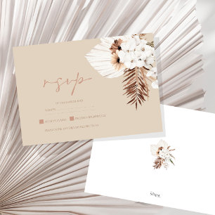 Boho Terracotta Beige Pampas Grass Floral Wedding RSVP Karte