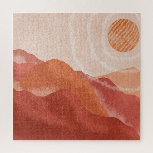Boho Terracotta Berge, abstraktes Poster. Puzzle (Vertikal)