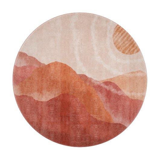 Boho Terracotta Berge, abstraktes Poster. Schneidebrett (Vorderseite)