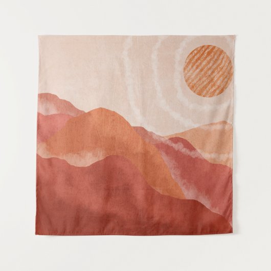 Boho Terracotta Berge, abstraktes Poster. Wandteppich (Vorderseite)