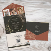 Boho Terracotta Black and White Wedding All In One Einladung