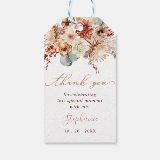 Boho Terracotta Blume Fall Brautparty Geschenkanhänger (Rückseite)