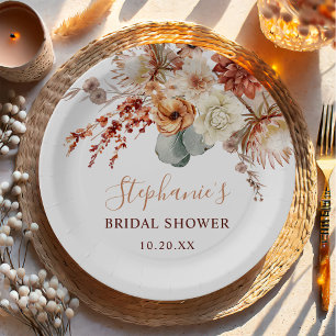 Boho Terracotta Blume Fall Brautparty Pappteller
