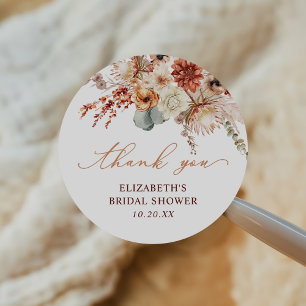 Boho Terracotta Blume Fall Brautparty Runder Aufkleber