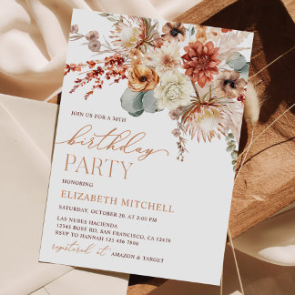 Boho Terracotta Blume fallen Geburtstagsparty Einladung