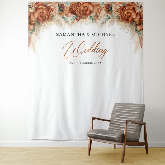 Boho terracotta Blumenkupfer Pampas Gras Hochzeit Wandteppich (Beispiel)