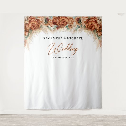 Boho terracotta Blumenkupfer Pampas Gras Hochzeit Wandteppich (Vorderseite)