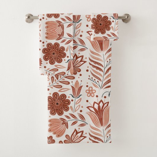 Boho Terracotta Blumenmuster Badetuch Set (Insitu)
