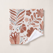 Boho Terracotta Blumenmuster Badetuch Set (Waschlappen)