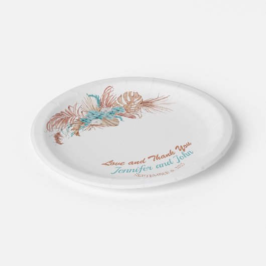 Boho Terracotta Blumenpapier Pl Pappteller (Schrägansicht)