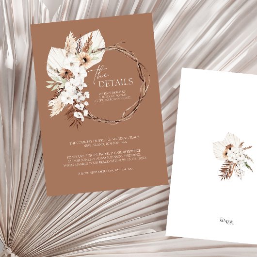 Boho Terracotta Blumenstrauß Hochzeitsdetails Begleitkarte