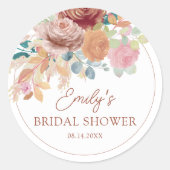 Boho Terracotta & Blush Bridal Shower Runder Aufkleber (Vorderseite)