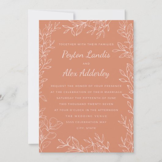 Boho Terracotta Blush Wedding Einladung (Vorderseite)