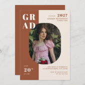Boho Terracotta Bold Typografy Foto Abschluss Einladung (Vorne/Hinten)