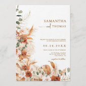 Boho Terracotta Botanical Pampas Photo Wedding Einladung (Vorderseite)