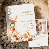 Boho Terracotta Botanical Pampas Photo Wedding Einladung