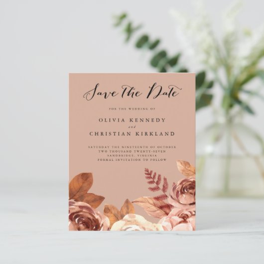 Boho Terracotta Botanical Save the Date (Stehend Vorderseite)