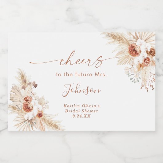 Boho Terracotta Brautparty Mini Parco Tassino Schaumweinetikett (Einzelnes Label)