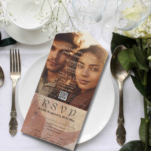 Boho Terracotta Brown Abstrakt QR Code Minimalisti All In One Einladung