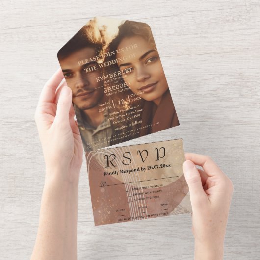 Boho Terracotta Brown Abstrakte Minimalistische We All In One Einladung (Abreißen)